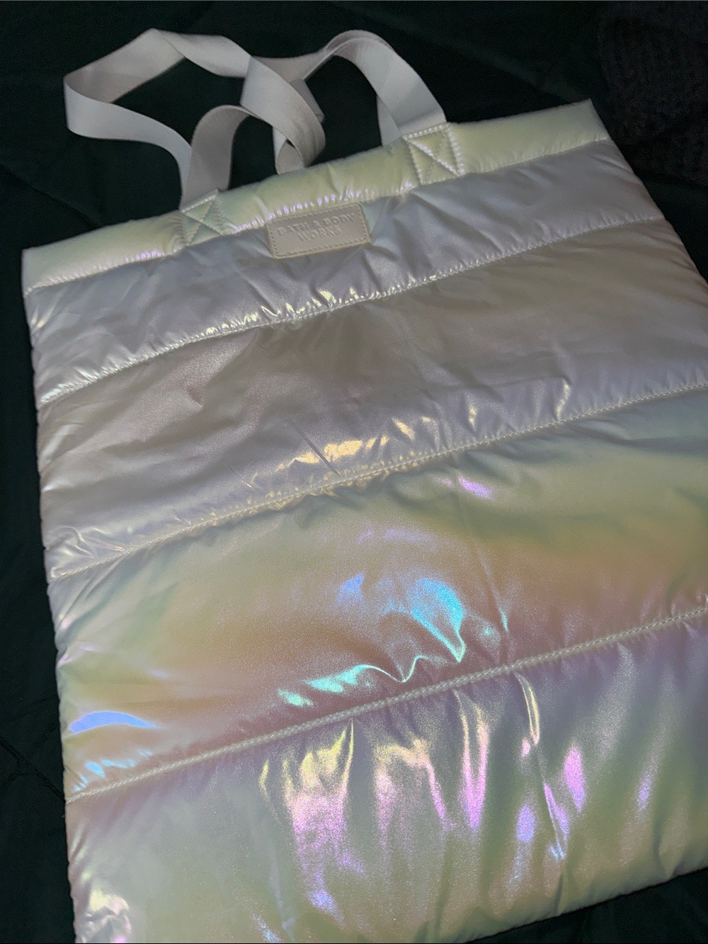 Bath & Body Works Iridescent Puffer Tote - Pearl with Pastel Sheen